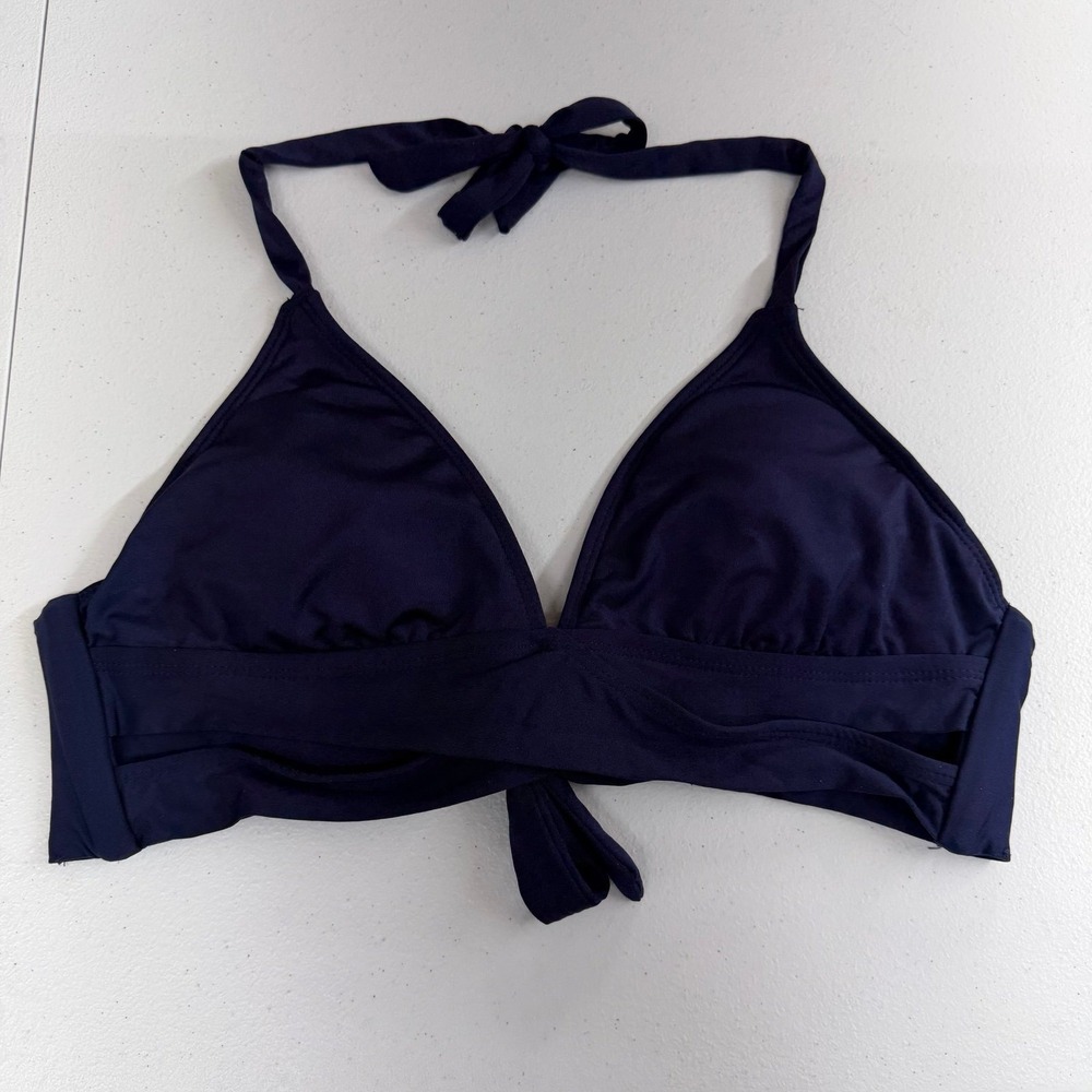Kona Sol blue halter tie strap padded v-neck bikini swim bathing suit top‎ small